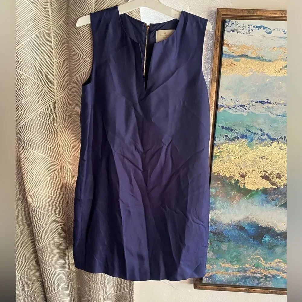 KATE SPADE Navy Blue V-Neck Sleeveless Viscose Sheath Dress SZ 2